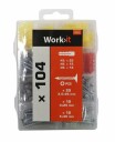 Skrue- og pluggsortiment 104 stk - Work-it