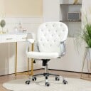Ergonomisk kontorstol med armlener hvitt kunstskinn
