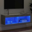  TV benk med LED lys betonggrå 100x30x30 cm