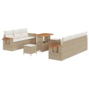  10-delt hagesofa sett med puter i beige poly rattan og akacia