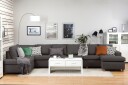 Crazy 6 seters Venstrevendt U formet XX Large Sofa med Divan og Sjeselong i Stoff   Mørk grå