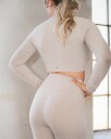 Aim’n Beige Ribbed Seamless Crop Top Long Sleeve - L
