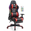 Spillestol med RGB LED lys og uttrekkbar fotstøtte Ergonomisk kontorstol rød