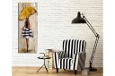 Lerretsbilde 30x80 cm Kvinne med gul paraply og stripete kjole Gul / Svart / Hvit