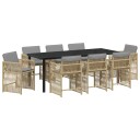 9 Delt Hage Spisebordsett med Puter Beige Poly Rattan