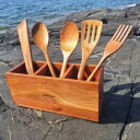 Nordhamn Kjøkkenredskaper med holder, 5 deler, teak