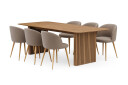 Bark Richeto Spisebord 240 cm med 6 Greya Spisestoler med armlener   Naturlig finish / Greige Bouclé / Metallben Eik