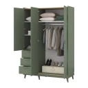 Garderobe Scandi 3 dører med 3 skuffer - Falmet grønn - Oljet eik