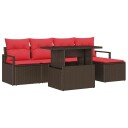 vidaXL Hagesofa Set 6 stk. Brun og rød polyrotting