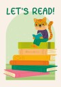 Cat Reading On Book Stack Let’s Read Plakat Plakat / 21x30cm