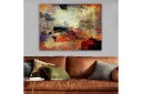 Lerretsbilde 70x100 cm Abstrakt komposisjon med dynamiske fargefelt som skaper en følelse av bevegelse og dybde Rød / Oransje / Grønn