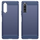 Sony Xperia 10 V Børstet TPU-deksel Karbonfiber Blå