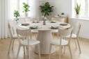 Siena spisegruppe 150 cm rund hvitlasert med 6 Amelia spisestoler med pute   Hvitlasert/Beige