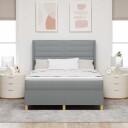  Box Spring Seng med Madrass & LED Lys Grå 140x200 cm Stoff