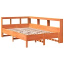 Seng med bokhylle uten madrass voksbrun 120x200 cm heltre furu