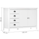 vidaXL Skjenk Hill hvit 130x40x80 cm heltre furu