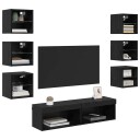  TV skap med LED  stripelys med skuff 8 pcs Svart Eik Glass