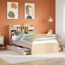  Seng med bokhylle uten madrass 135x190 cm heltre furu 8721158384140
