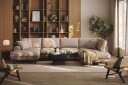 Copenhagen Premium 5 personers Højrevendt U formet Dyb Sofa med Divan og Chaiselong i Stoff   Lyse brun