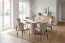 Siena spisegruppe rund 130 cm hvitlasert med 6 Elsie spisestoler   Hvitlasert/beige