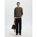 Selected Slmtray Ls Knit Merino Crew Neck Noos   Brown   L