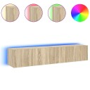 vidaXL Vegghengte TV-benker med LED 2 stk sonoma eik 80x35x31 cm 8721012258709