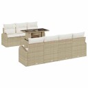  8-delt hagesofa sett i beige poly rattan med puter