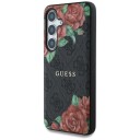 Guess Lær 4G Blomsterprint MagSafe Mobildeksel til Samsung Galaxy S25 - Svart