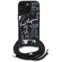 Karl Lagerfeld Crossbody Mobildeksel for iPhone 16 Pro med Kornet Mønster - Svart