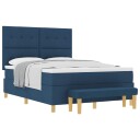  Box Spring Seng med Madrass og Benk Blå 140x190 cm Stof