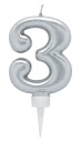 Bursdagslys Sølv 8 cm - Tallet 3