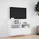  Vegghengt TV-benk med LED hvit 100x31x45 cm 852334