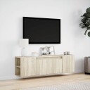  Vegghengt TV-benk med LED sonoma eik 135x31x39,5 cm