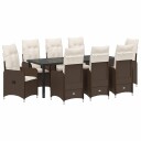 9 delers Hage Spisebordsett med puter Brun Poly Rattan