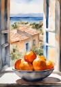 Orangenschale im Fenster Poster Plakat / 40x50cm