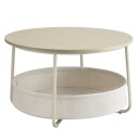 Rundt sofabord Ø75×45 cm / salongbord / stuebord med 57,7 l oppbevaringskurv – Beige/hvit