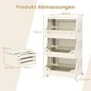 Trillevogn med håndtak og kroker – 4 etasjes plastorganisator
