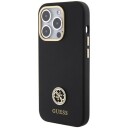 Guess Mobildeksel til iPhone 15 Pro med Flytende Silikon og Metalllogo - Svart