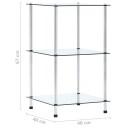 vidaXL Hylle 3 etasjer gjennomsiktig 40x40x67 cm herdet glass