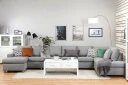 Crazy 6 seters Høyrevendt U formet XX Large Sofa med Divan og Sjeselong i Stoff   Grå