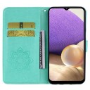 Samsung Galaxy A15 Ugle Rhinestone Lommebok-deksel med rhinestone Cyan