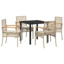 5 Deler Hage Spisebordsett med Puter Beigefarget Poly Rattan