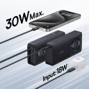 Baseus 10000mAh Free2pull Powerbank med 30W USB-C og Uttrekkbar Kabel - Svart