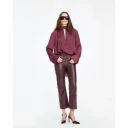 ROTATE Dot Satin Bow Shirt   Burgundy   34