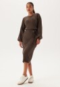 BUBBLEROOM Round Neck Rib Knitted Midi Dress Brown XL