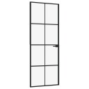 vidaXL Innerdør svart 76x201,5 cm herdet glass og aluminium slank