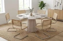 Siena spisegruppe rund 150 cm hvitlasert med 6 Build spisestoler   Hvitlasert/natur/krom