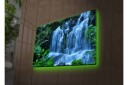 Lerretsbilde med LED belysning Foss omgitt av frodig grøntområde Grønn / Blå / Hvit