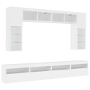 vidaXL Vegghengte TV-benker med LED 8 stk hvit 8721012471795