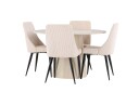 Lanzo Spisegruppe 120 cm Rund med 4 Leone stoler   Whitewash/Beige